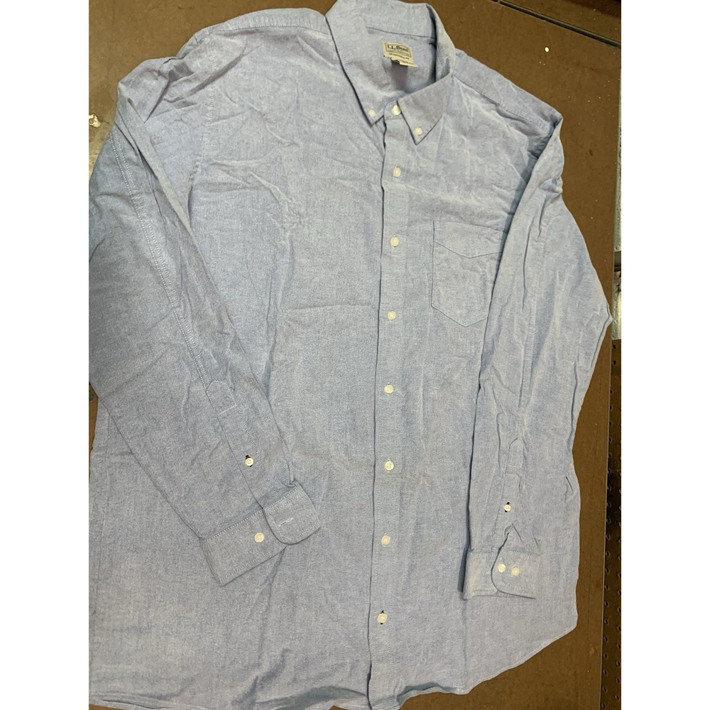 Mens XL Tall Traditional Fit L.L. Bean Cotton Blue Button Down Long Sleeve